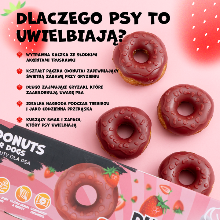 UNIQ PETS PRZYSMAKI DLA PSA COLLAGEN 50 g x 10 szt donut z kaczką i truskawkami 7cm
