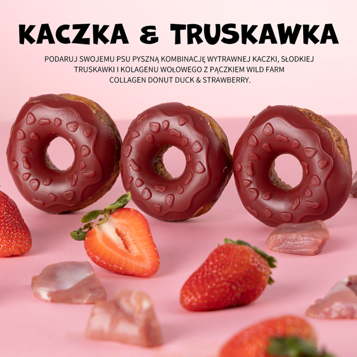 UNIQ PETS PRZYSMAKI DLA PSA COLLAGEN 50 g x 10 szt donut z kaczką i truskawkami 7cm