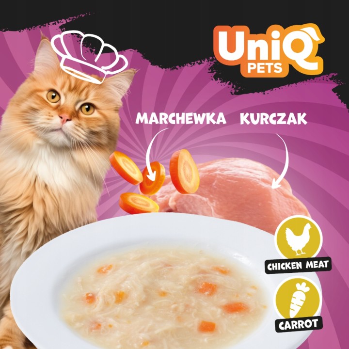 Karma mokra dla kota Uniq Pets Kurczak 30g x 8szt. | Rosół z kurczaka i warzyw