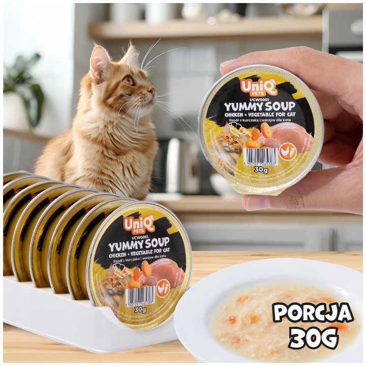 Karma mokra dla kota Uniq Pets Kurczak 30g x 8szt. | Rosół z kurczaka i warzyw