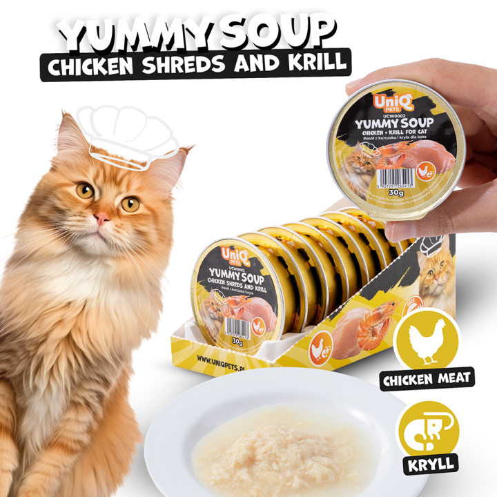 Karma mokra dla kota kurczak Uniq Pets 30g x 8szt | Rosół z kurczaka i kryla