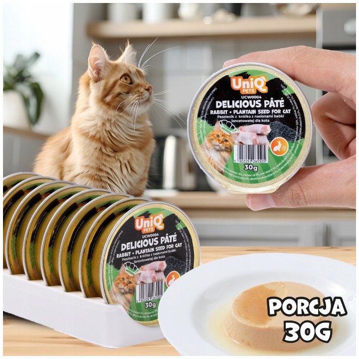 UNIQ PETS KARMA MOKRA DLA KOTA DELICIOUS Pâté 30 g x 8 szt. tacek. pasztecik z królika z babką płesznik