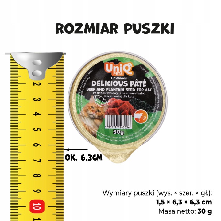 UNIQ PETS KARMA MOKRA DLA KOTA DELICIOUS Pâté 30 g x 8 szt. tacek. pasztecik wołowy z babką płesznik