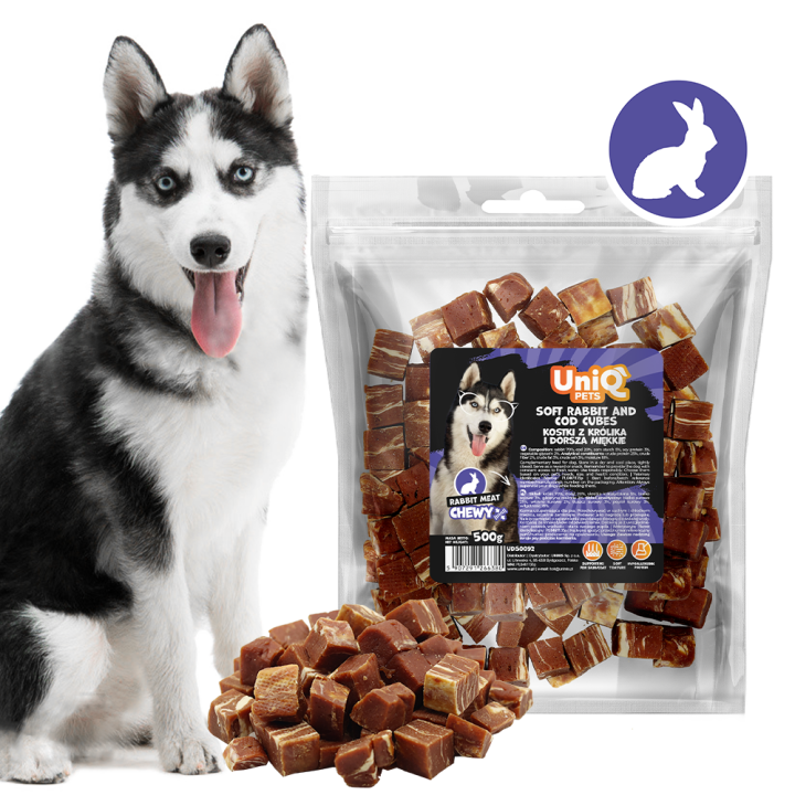 UNIQ PETS PRZYSMAKI DLA PSA CHEWY 500g kostki z królika i dorsza miękkie
