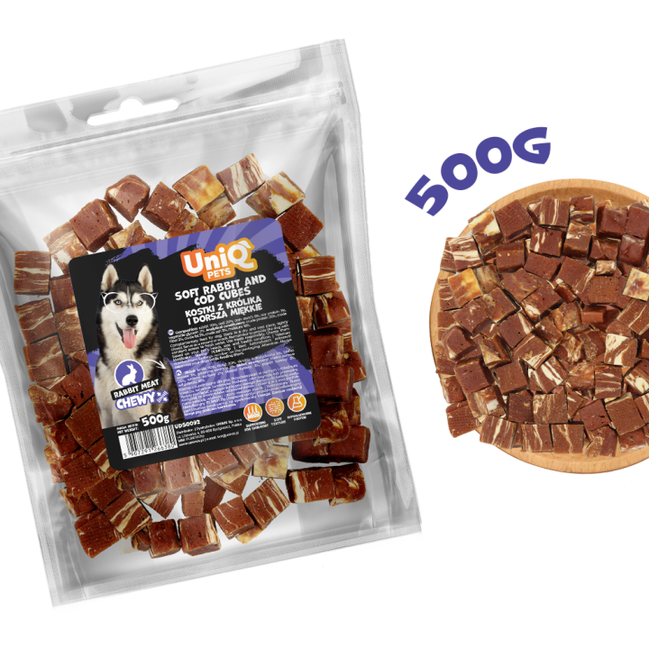 UNIQ PETS PRZYSMAKI DLA PSA CHEWY 500g kostki z królika i dorsza miękkie