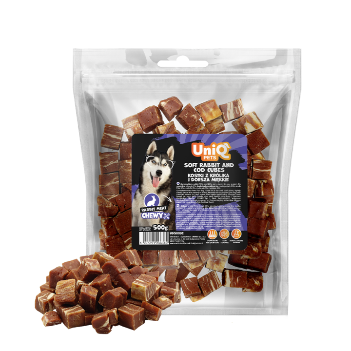 UNIQ PETS PRZYSMAKI DLA PSA CHEWY 500g kostki z królika i dorsza miękkie