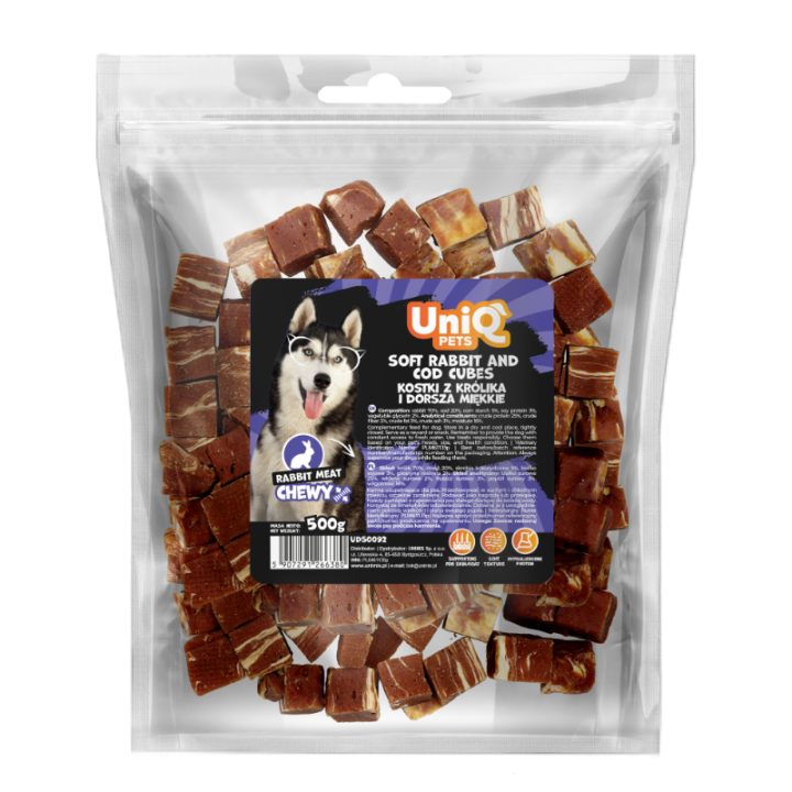 UNIQ PETS PRZYSMAKI DLA PSA CHEWY 500g kostki z królika i dorsza miękkie