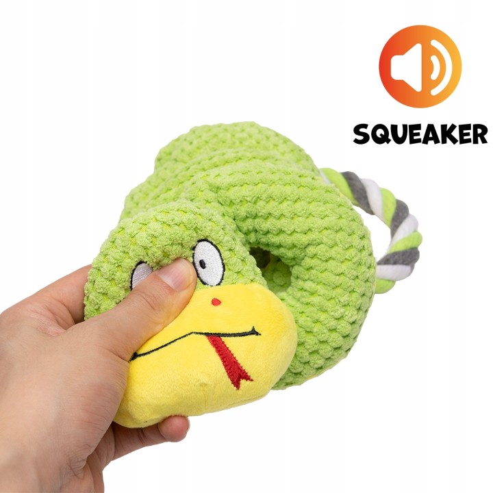 UNIQ PETS ZABAWKA SQUEAKIES Zielona zabawka do przeciągania w kształcie węża z piszczałką 36x11x9cm