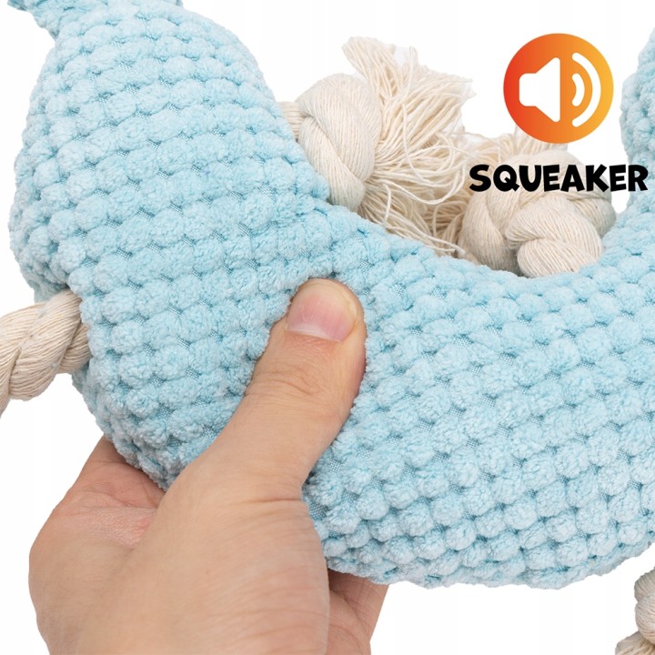 UNIQ PETS ZABAWKA SQUEAKIES Szarpak błękitny hipopotam z piszczałką 24,5×23×6cm