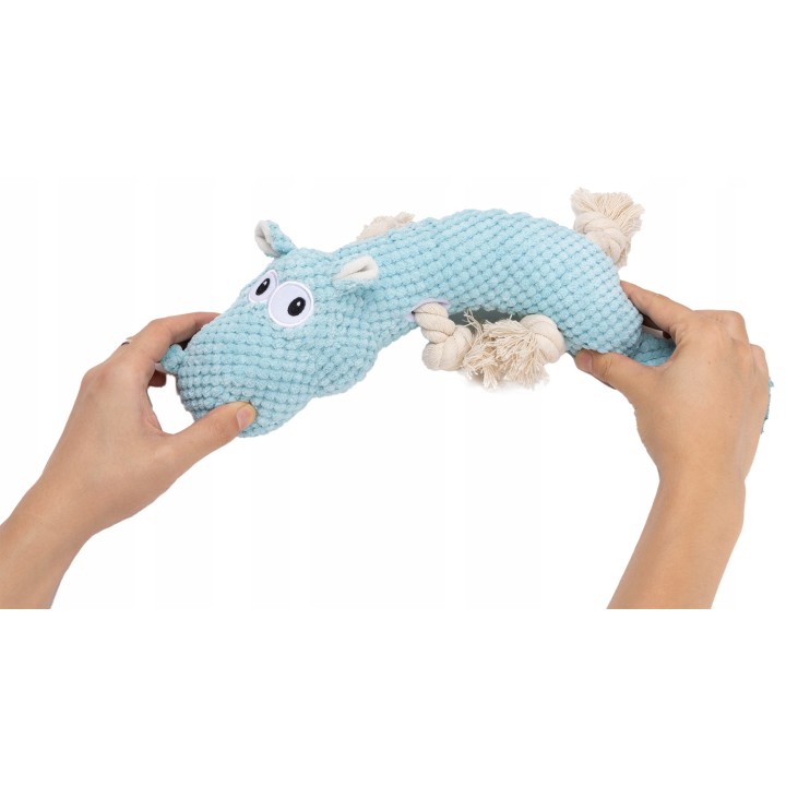 UNIQ PETS ZABAWKA SQUEAKIES Szarpak błękitny hipopotam z piszczałką 24,5×23×6cm