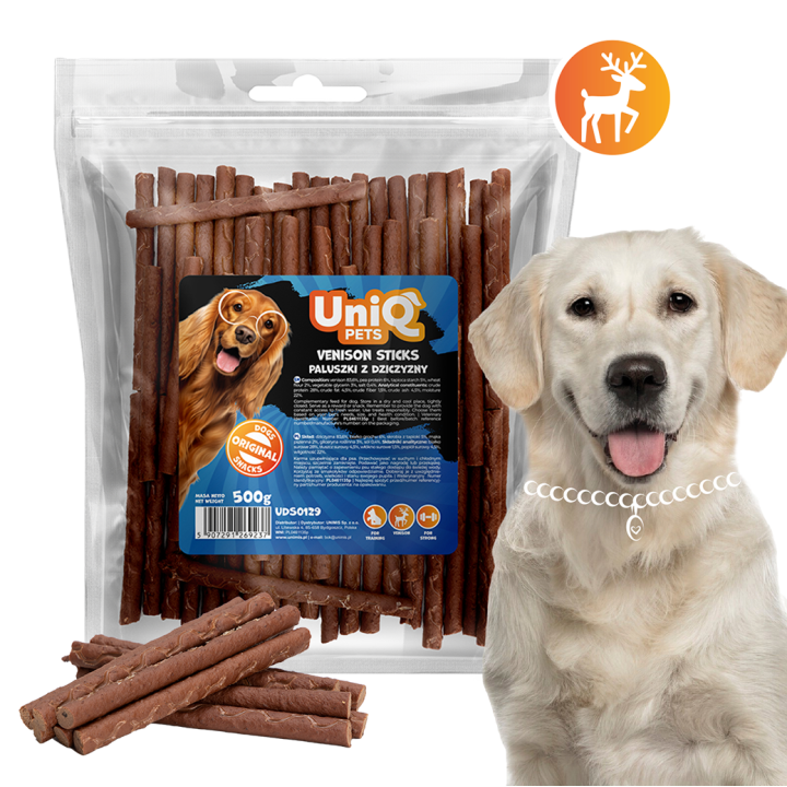 UNIQ PETS PRZYSMAKI DLA PSA MEATY 500g paluszki z dziczyzny
