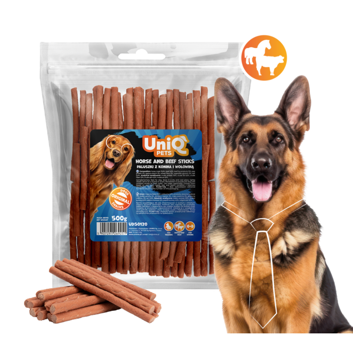 UNIQ PETS PRZYSMAKI DLA PSA MEATY 500g paluszki z konina i wołowiną