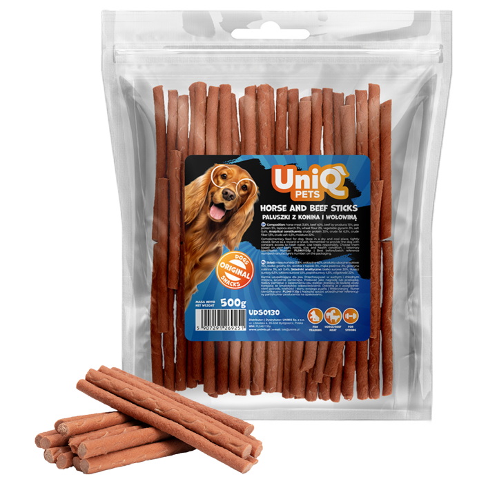 UNIQ PETS PRZYSMAKI DLA PSA MEATY 500g paluszki z konina i wołowiną