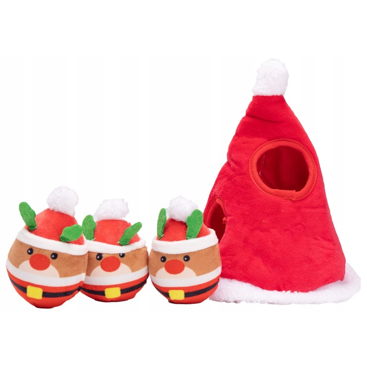 UNIQ PETS PLUSZOWA ZABAWKA DLA PSA SNIFFIES Mini mikołaje w świątecznej czapce z piszczałką Czapka świąteczna: 22x18,5x18,5cm,