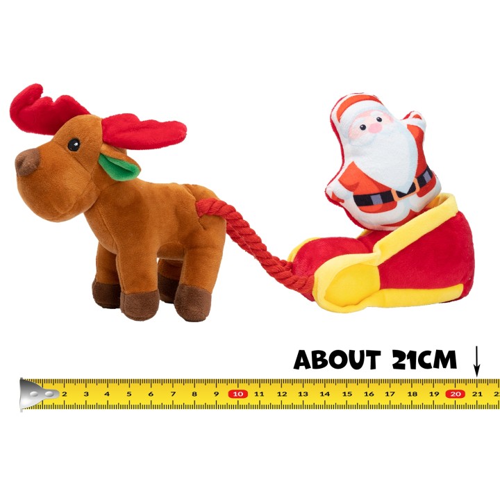 UNIQ PETS PLUSZOWA ZABAWKA DLA PSA SQUEAKIES Renifer z saniami Świętego Mikołaja z piszczałką 21x18x11cm