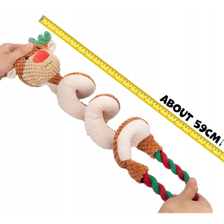 UNIQ PETS PLUSZOWA ZABAWKA DLA PSA SQUEAKIES Szarpak zawinięty reniferek z piszczałką 36x11x9cm