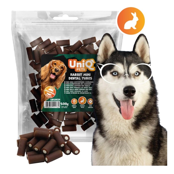 UNIQ PETS Przysmak dla psa rurki dentystyczne z króliika 500g