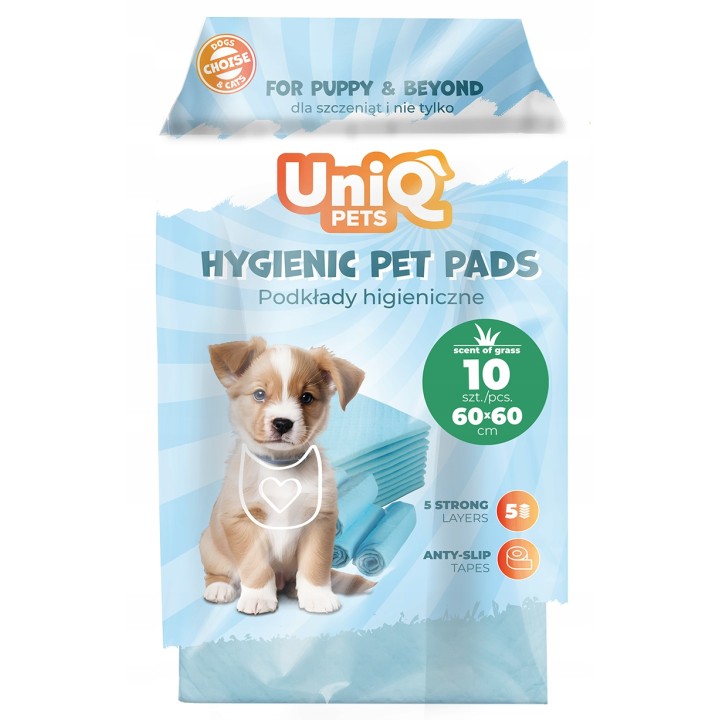 UNIQ PETS PODKŁADY HIGIENICZNE FRESHPAD kolorowe opakowanie niebieskie zapach trawy 60x60cm, 40g, 10 szt.
