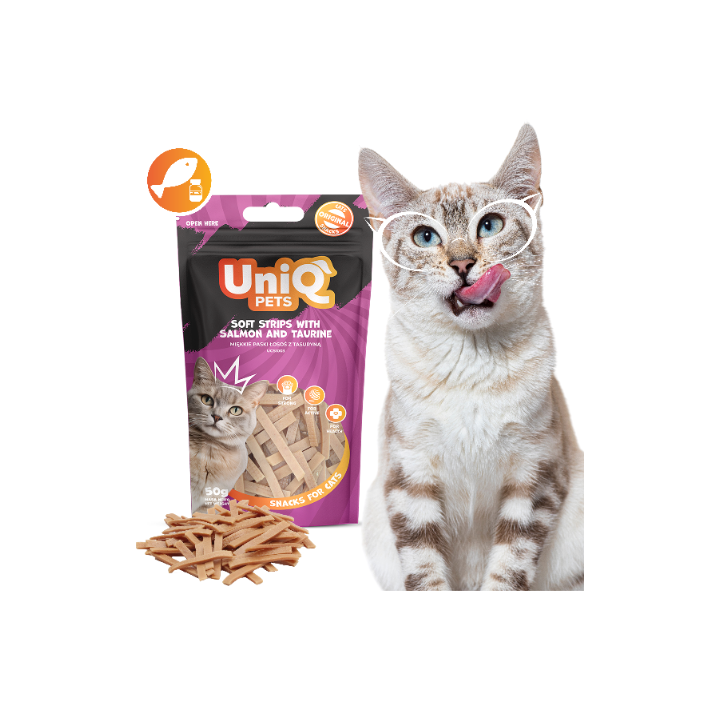 UNIQ PETS przysmaki dla kota miękkie paski łosoś z tasuryną 50g