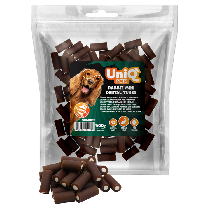 UNIQ PETS Przysmak dla psa rurki dentystyczne z króliika 500g