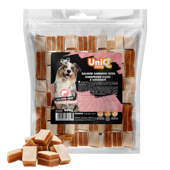UNIQ PETS PRZYSMAKI DLA PSA 500g kanapkowe kąski z łososiem