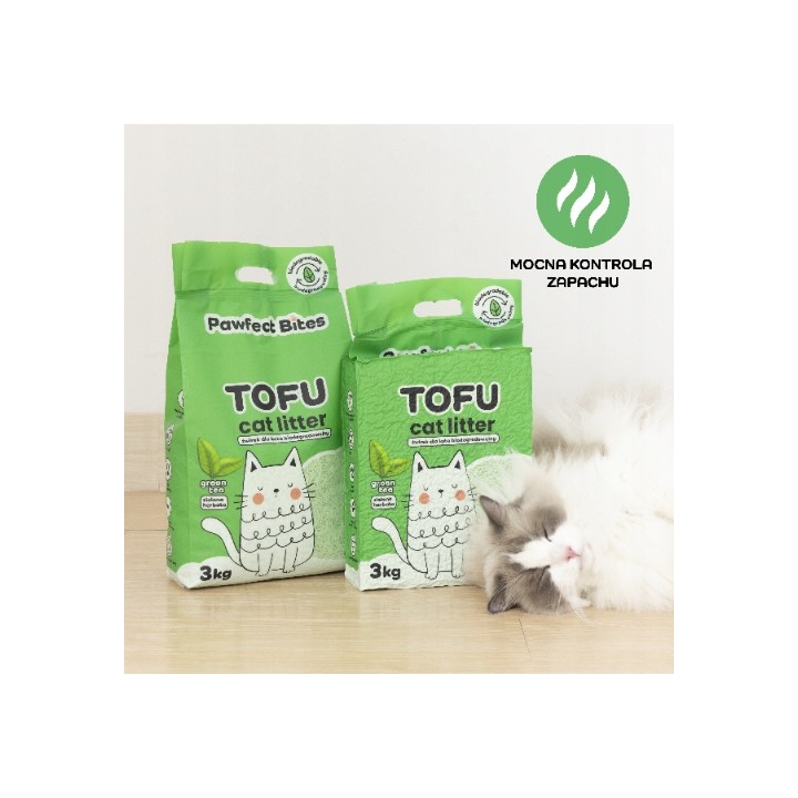 Żwirek tofu dla kotów zielona herbata eko zbrylający biodegradowalny Pawfect Bites