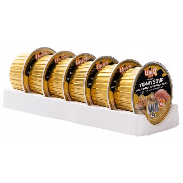 UNIQ PETS Karma morka dla kota rosół z kawałkami kurczaka i paluszkami z przegrzebków 60g x 6szt YUMMY SOUP