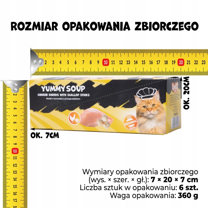 UNIQ PETS Karma morka dla kota rosół z kawałkami kurczaka i paluszkami z przegrzebków 60g x 6szt YUMMY SOUP
