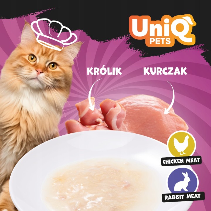 UNIQ PETS Karma morka dla kota rosół z kawałkami kurczaka i mięsem królika 60g x 6szt. YUMMY SOUP