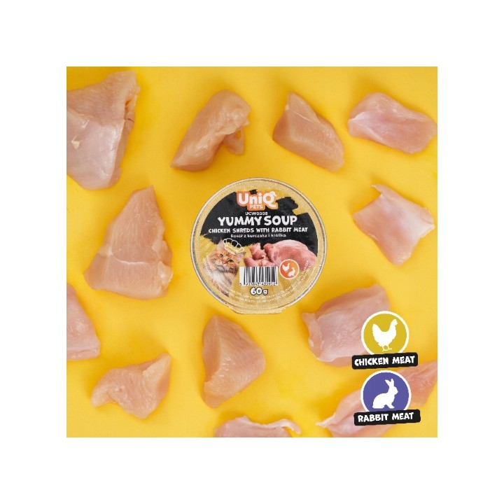 UNIQ PETS Karma morka dla kota rosół z kawałkami kurczaka i mięsem królika 60g x 6szt. YUMMY SOUP