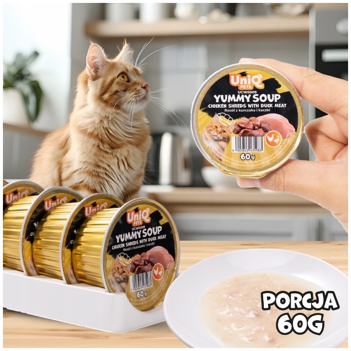 UNIQ PETS Karma morka dla kota rosół z kawałkami kurczaka i mięsem kaczki 60g x 6szt. YUMMY SOUP