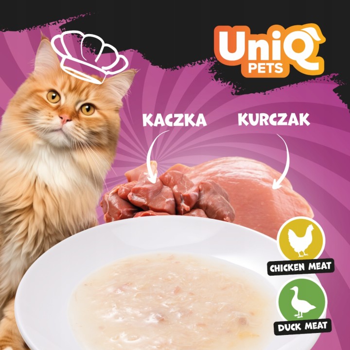 UNIQ PETS Karma morka dla kota rosół z kawałkami kurczaka i mięsem kaczki 60g x 6szt. YUMMY SOUP
