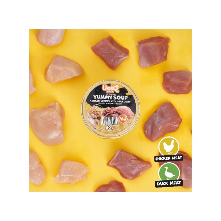 UNIQ PETS Karma morka dla kota rosół z kawałkami kurczaka i mięsem kaczki 60g x 6szt. YUMMY SOUP