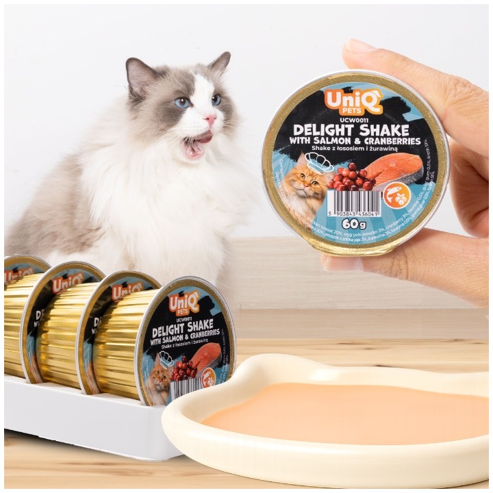 UNIQ PETS Karma morka dla kota kremowy shake z łososiem i żurawiną 60g x 6szt. DELIGHT SHAKE