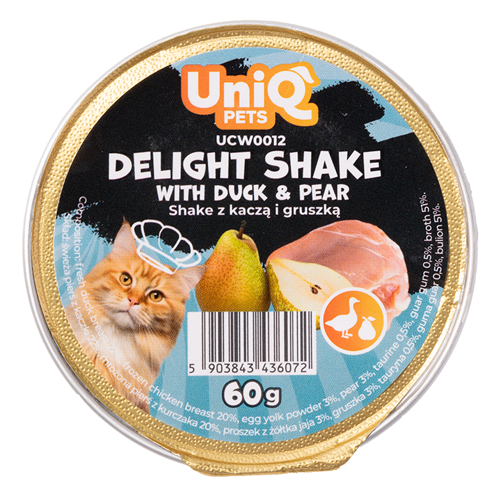 UNIQ PETS Karma morka dla kota kremowy shake z kaczką i gruszką 60g x 6szt. DELIGHT SHAKE