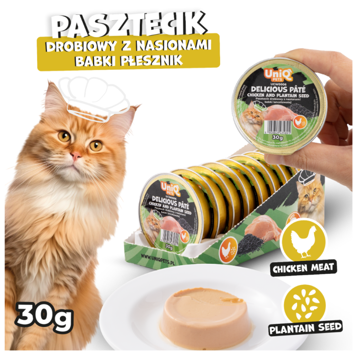 UNIQ PETS KARMA MOKRA DLA KOTA DELICIOUS Pâté 30 g x 8 szt. tacek. pasztecik drobiowy z babką płesznik