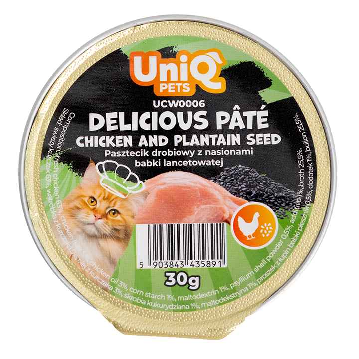 UNIQ PETS KARMA MOKRA DLA KOTA DELICIOUS Pâté 30 g x 8 szt. tacek. pasztecik drobiowy z babką płesznik