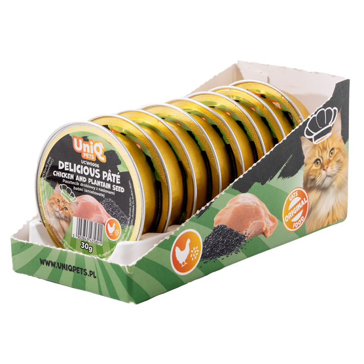 UNIQ PETS KARMA MOKRA DLA KOTA DELICIOUS Pâté 30 g x 8 szt. tacek. pasztecik drobiowy z babką płesznik