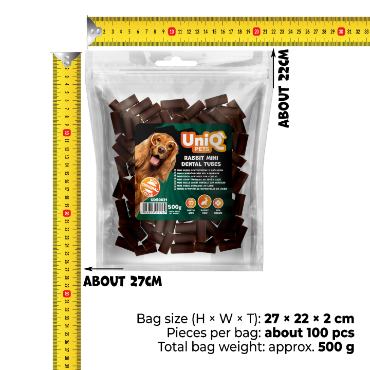 UNIQ PETS Przysmak dla psa rurki dentystyczne z króliika 500g
