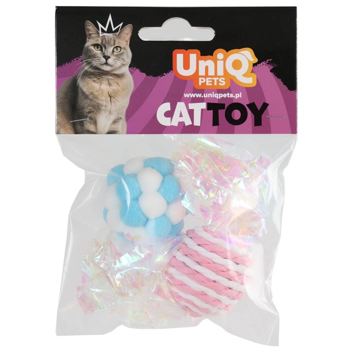 UNIQ PETS ZABAWKA DLA KOTA PUFFIES zestaw 4 piłek pluszowych, sznurkowych i szeleszczących