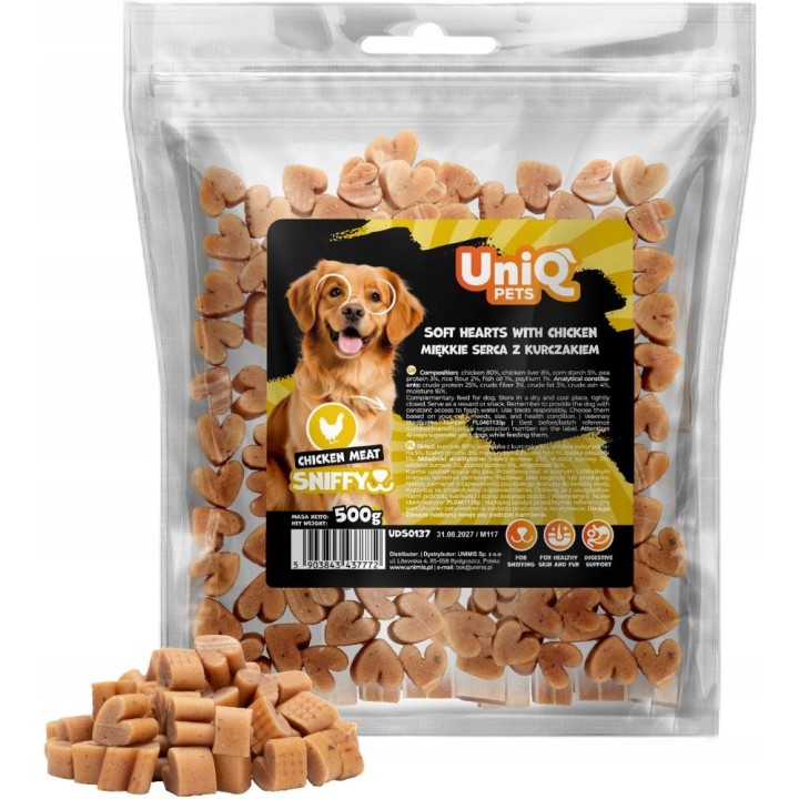 UNIQ PETS PRZYSMAKI DLA PSA SNIFFY 500g miękkie serca z kurczakiem