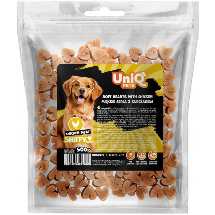 UNIQ PETS PRZYSMAKI DLA PSA SNIFFY 500g miękkie serca z kurczakiem