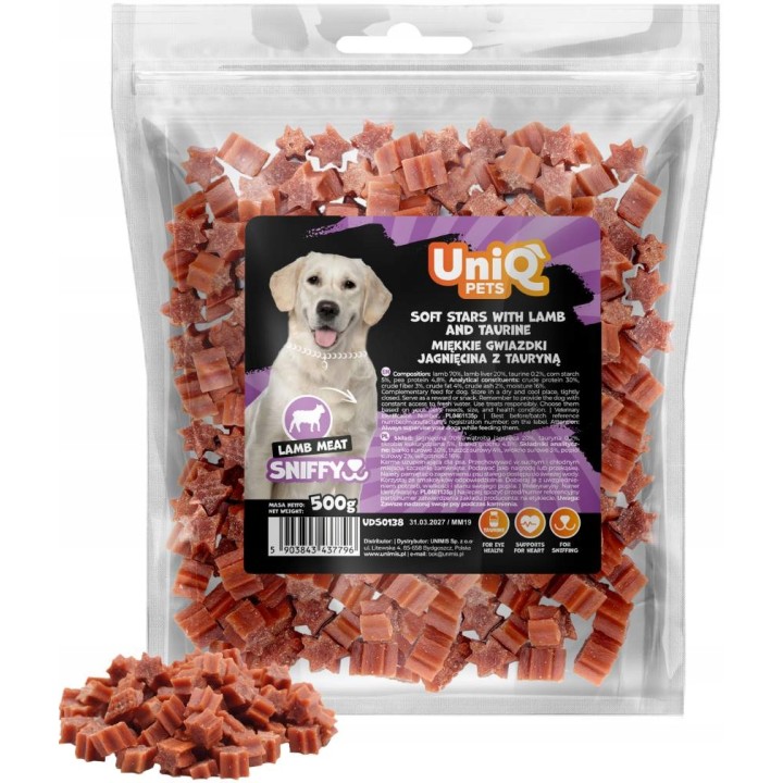 UNIQ PETS PRZYSMAKI DLA PSA SNIFFY 500g miękkie gwiazdki jagnięcina z tauryną