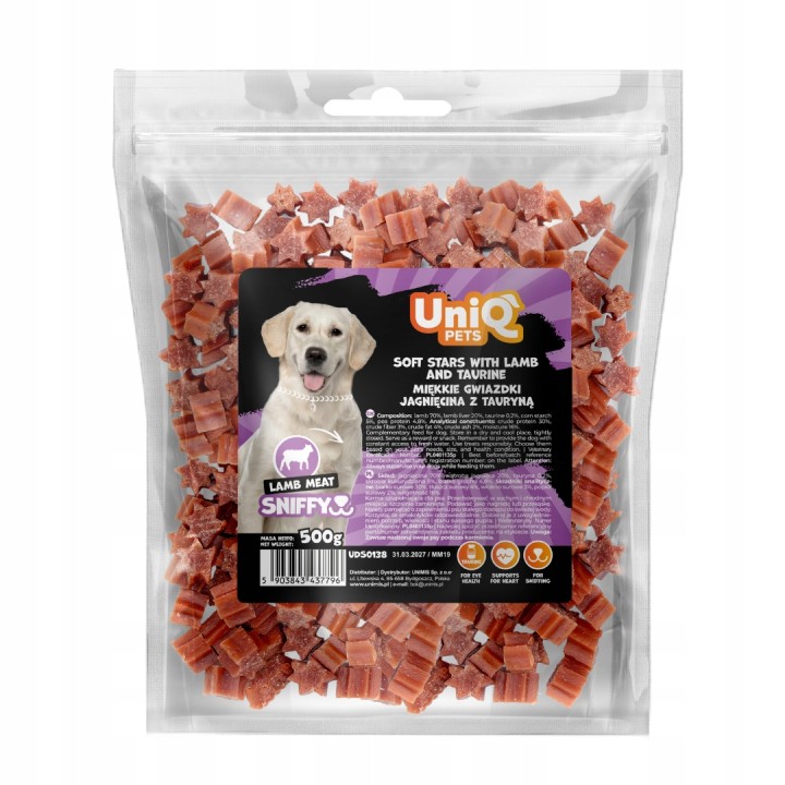 UNIQ PETS PRZYSMAKI DLA PSA SNIFFY 500g miękkie gwiazdki jagnięcina z tauryną