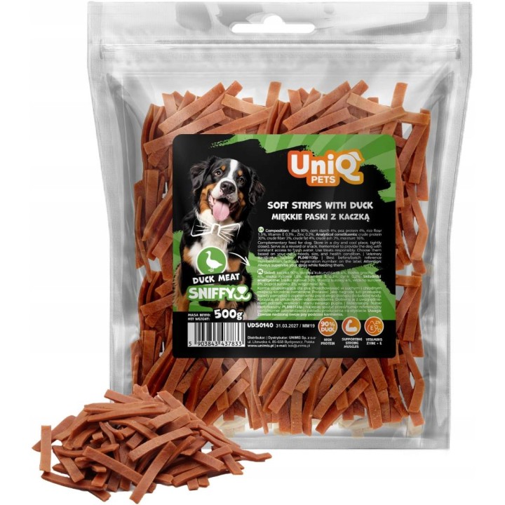 Przysmaki dla psa miękkie paski z kaczką 500g Uniq Pets