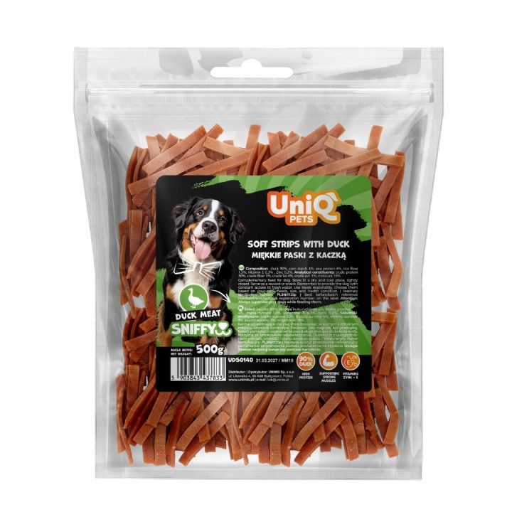 Przysmaki dla psa miękkie paski z kaczką 500g Uniq Pets