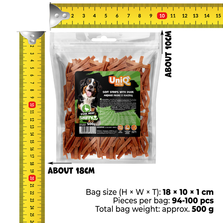Przysmaki dla psa miękkie paski z kaczką 500g Uniq Pets
