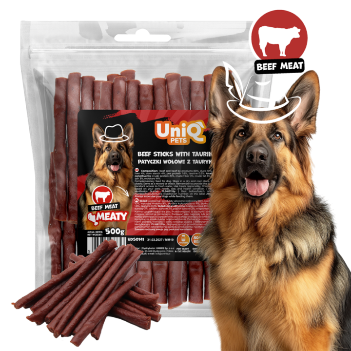 Pałeczki dla psa paluszki wołowe z tauryną 500g Uniq Pets