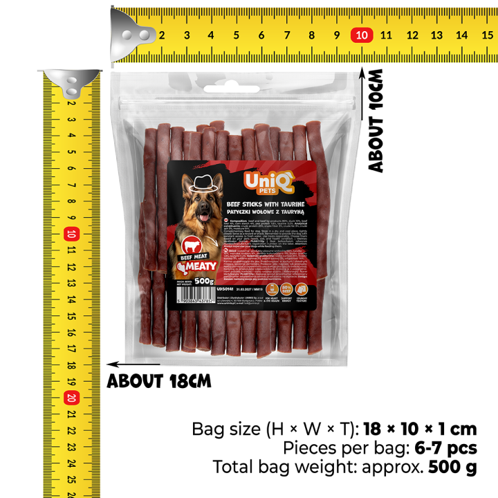 Pałeczki dla psa paluszki wołowe z tauryną 500g Uniq Pets