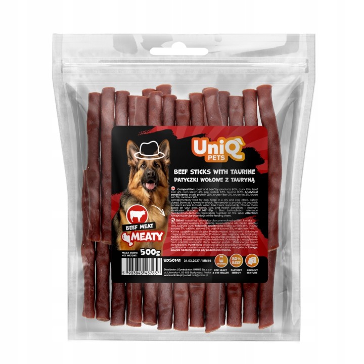 Pałeczki dla psa paluszki wołowe z tauryną 500g Uniq Pets
